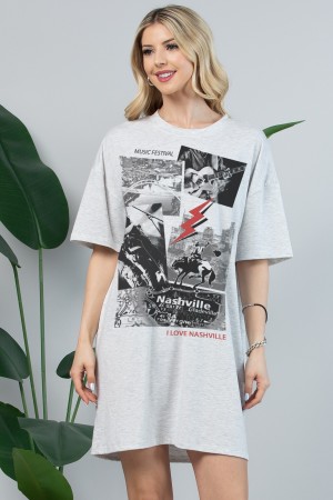 AV1202-5575<br/>Western Music Nashville Print T Shirt Dress