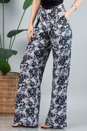 P1225-5481<br/>Black Lace Print Straight Pants