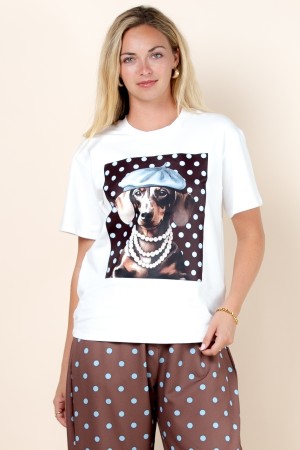 T1622-NY7275A<br/>Serena Tree Pearl Necklace Dog Print Oversize T Shirts